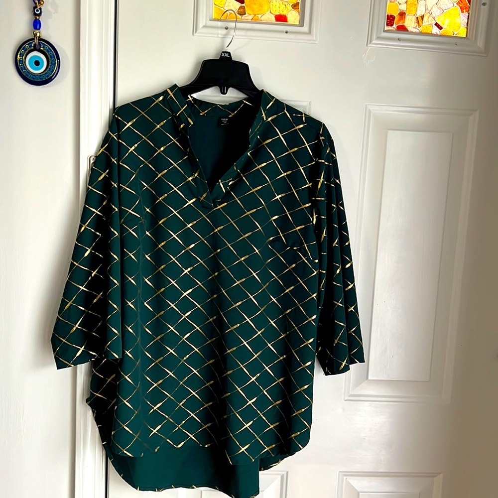 SHEIN 3XL or 18W Green and Gold Blouse